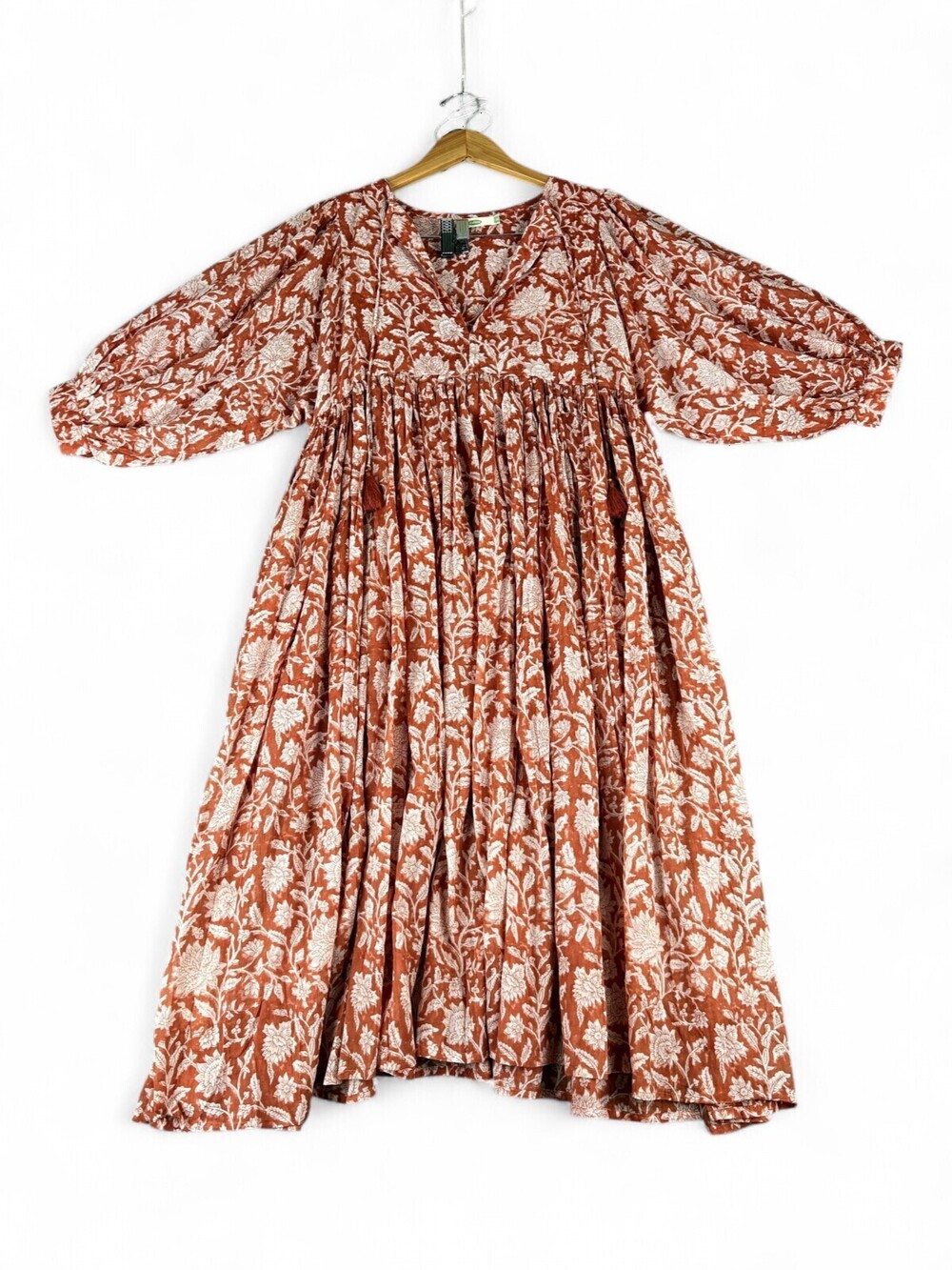 Dolma Floral Boho Tiered Maxi Dress - Long Sleeve V-Neck, Size M